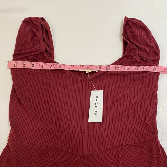 Pacsun L.A. Hearts Ribbed Burgundy Scoop Neck Romper NWT Size M - Picture 5 of 7